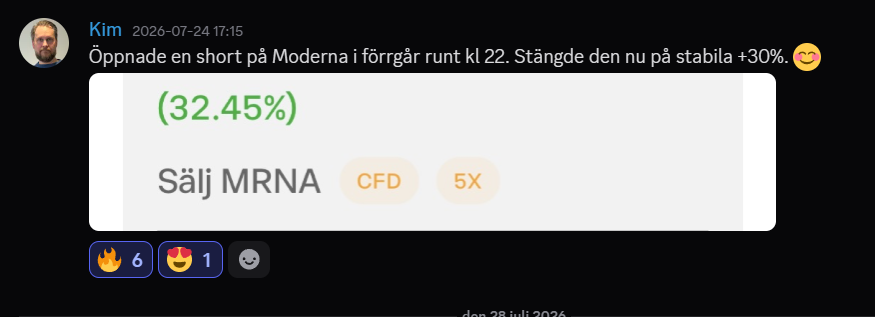 MRNA short +30% – stängd trade